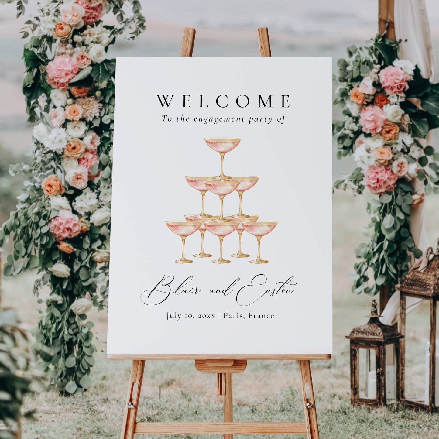 Champagne Tower Engagement Party Welcome Sign Template - Blair