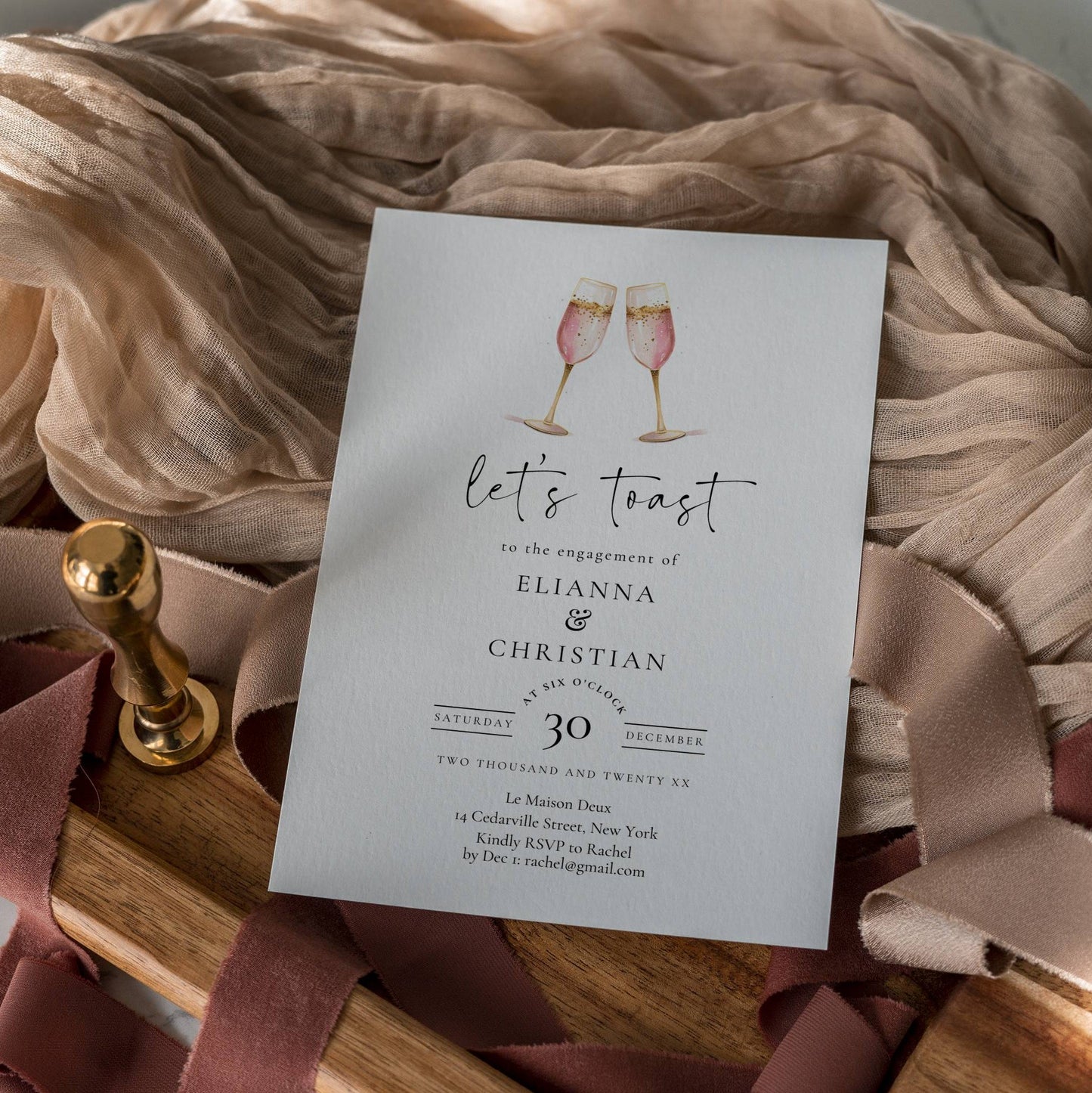 Let's Toast Engagement Party Invite Template