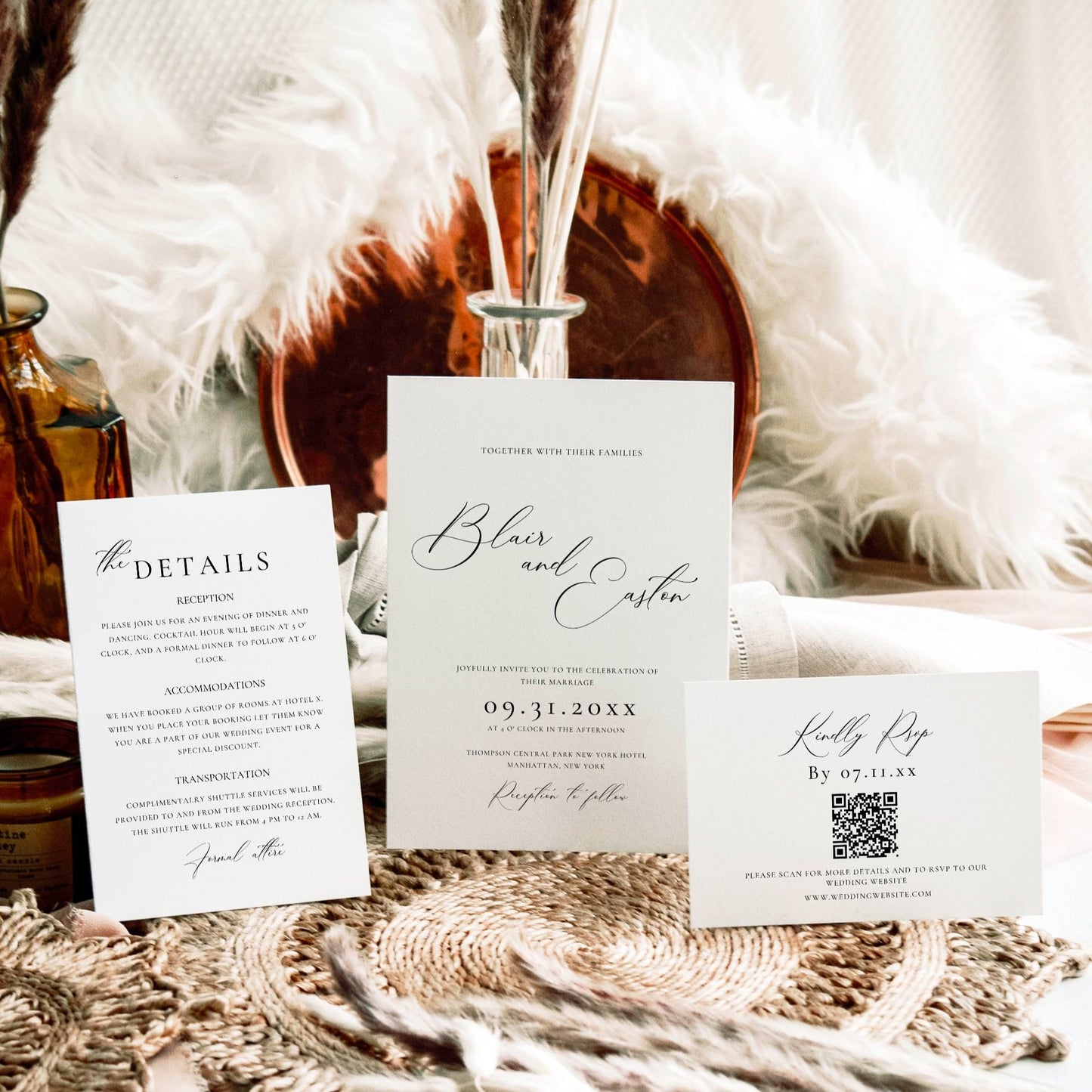 Elegant Script Wedding Invitation Suite Template - Blair
