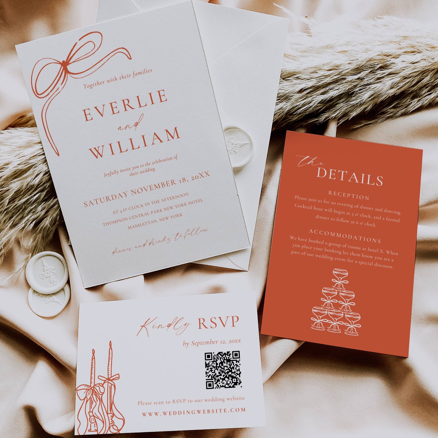 Wedding invitation card with details on a textured surface