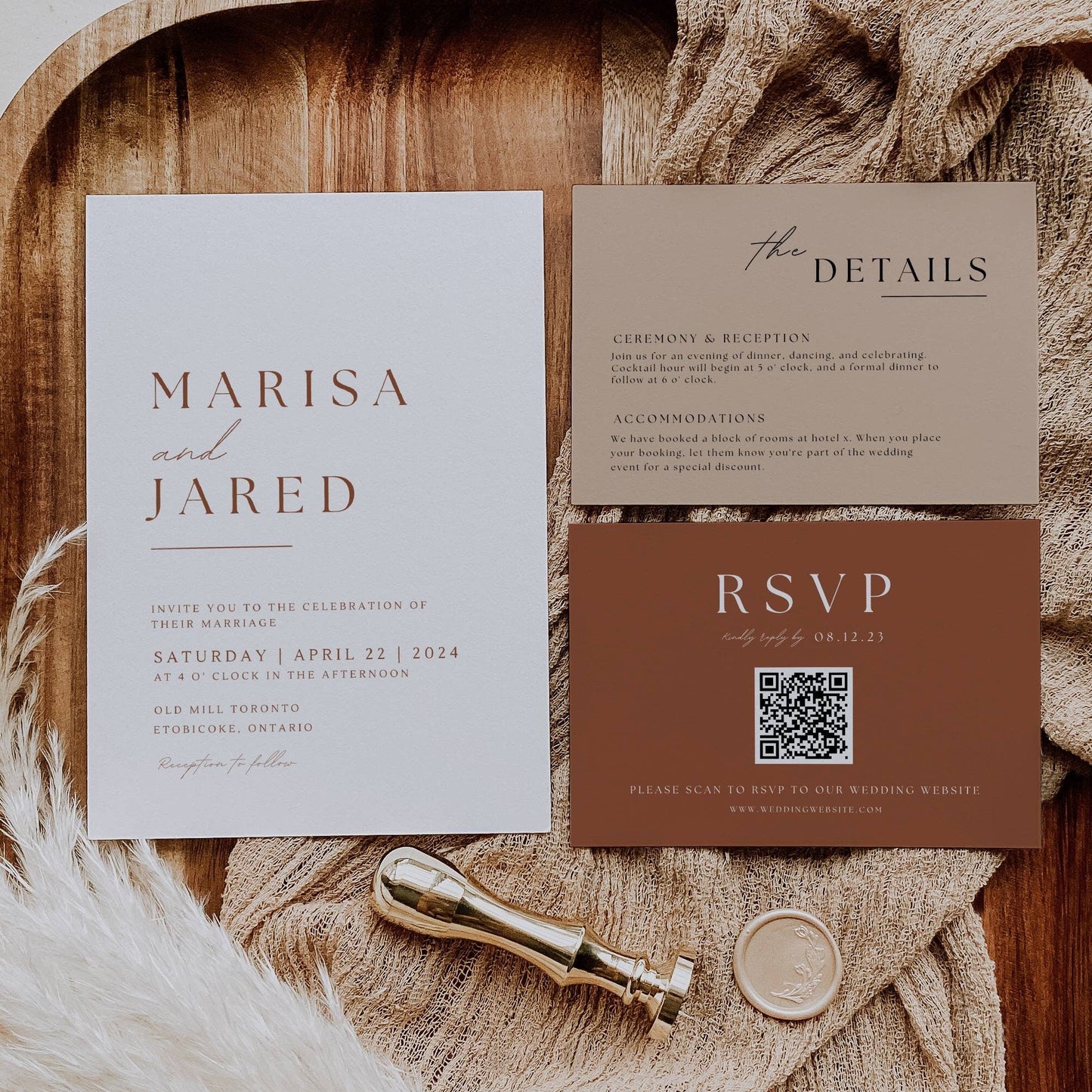 Boho Wedding Invitation Suite Template - Marisa