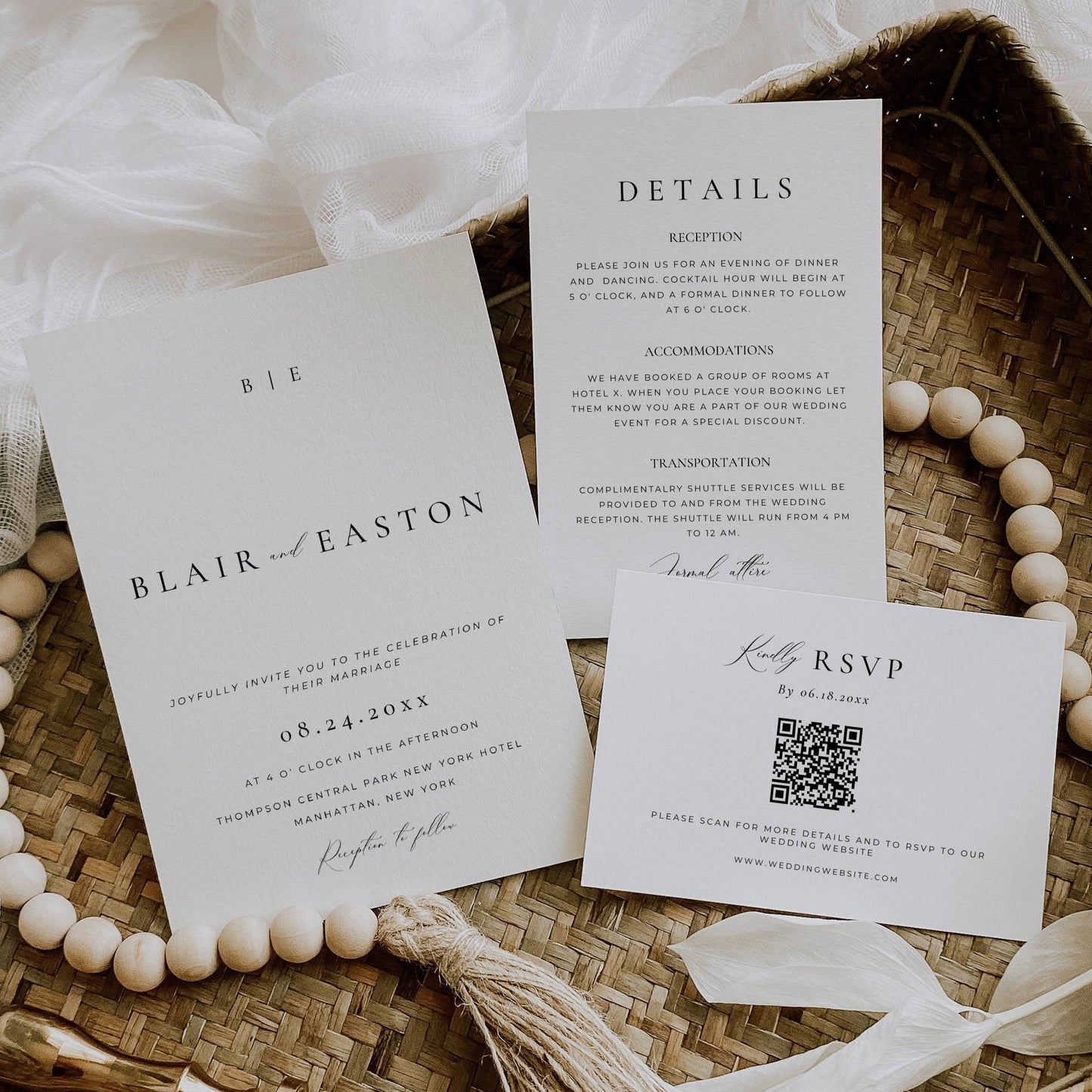 Minimalist Wedding Invitation Suite QR Code Template - Blair