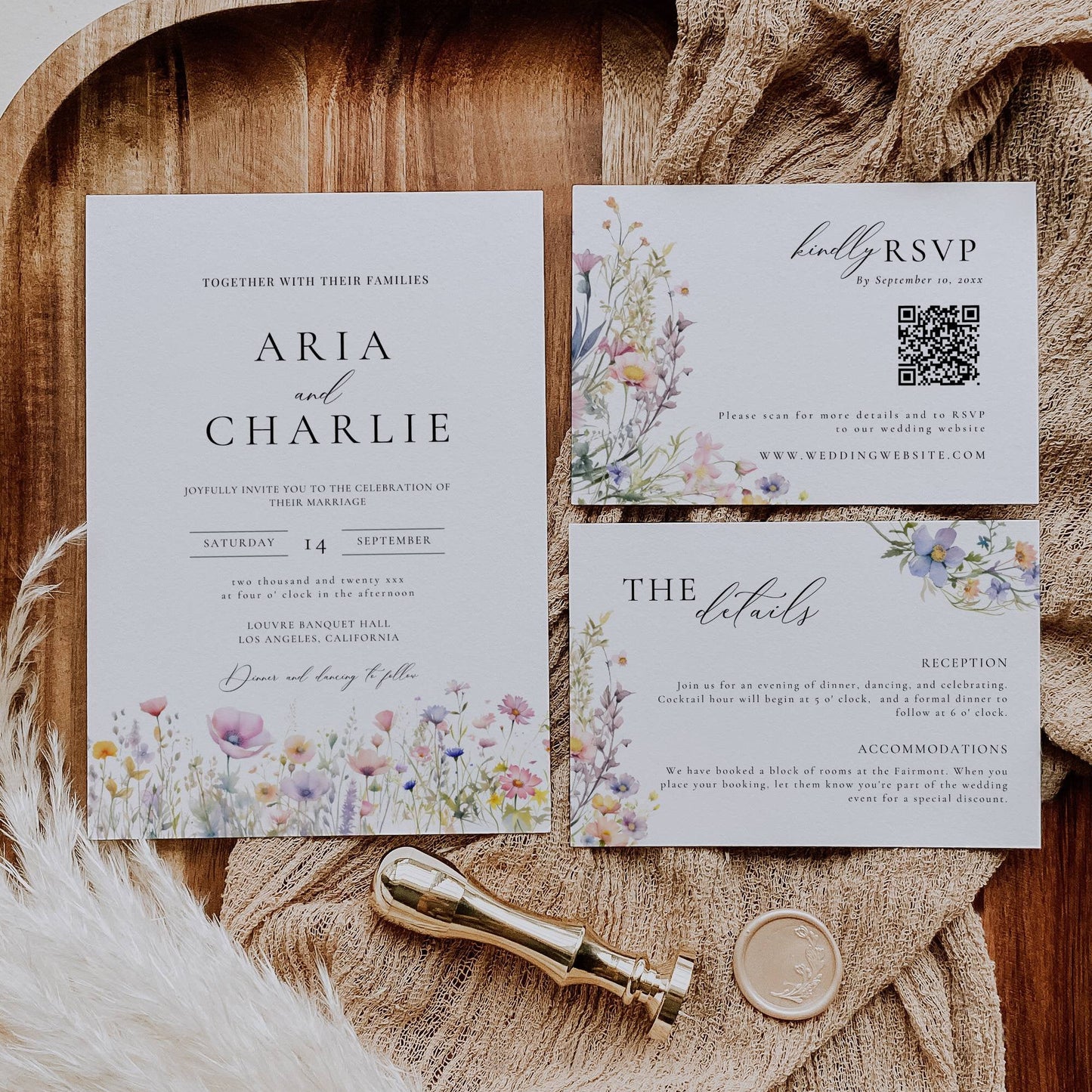 Summer Wildflower Wedding Invitation Suite - Aria