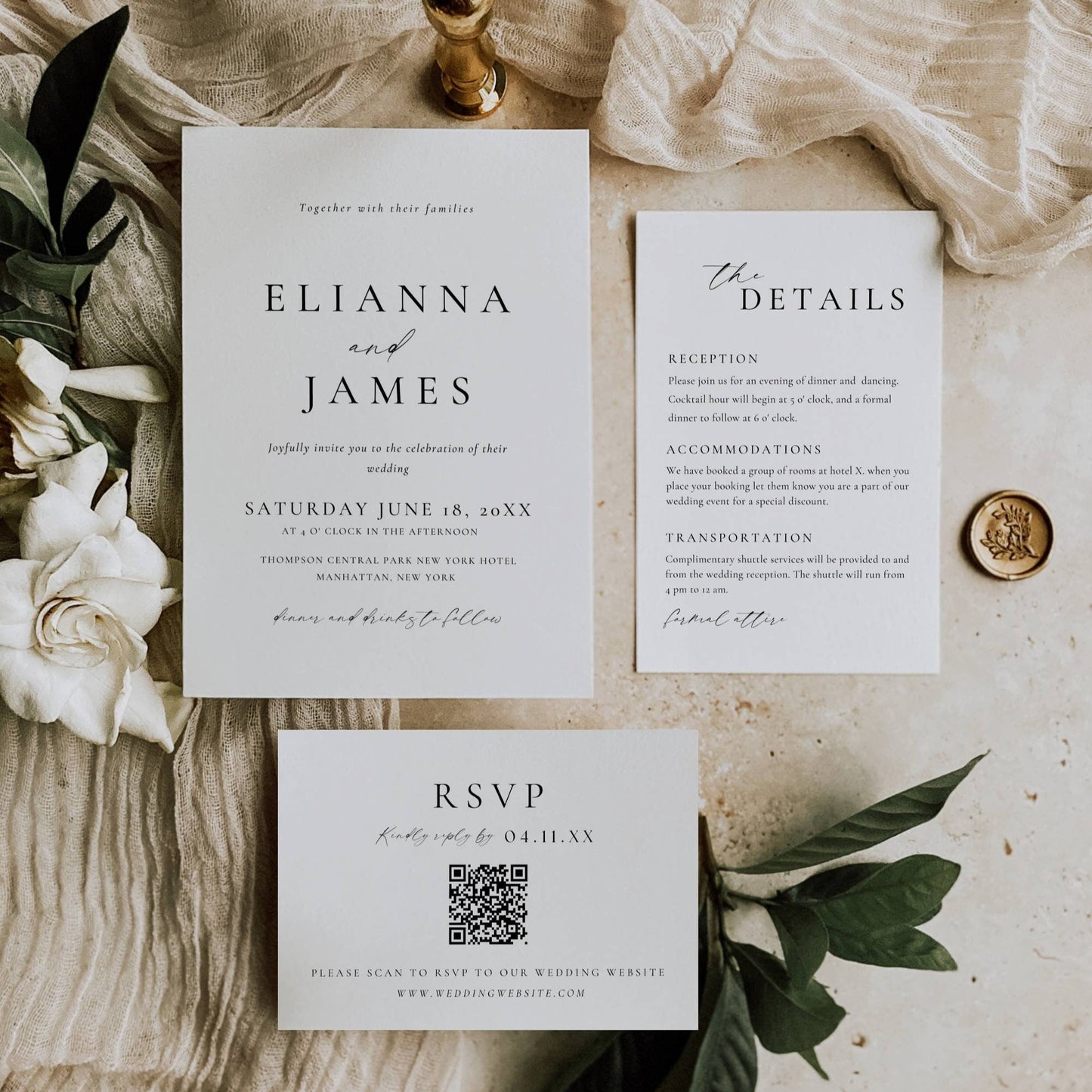 Modern Wedding Invitation Suite Template - Elianna