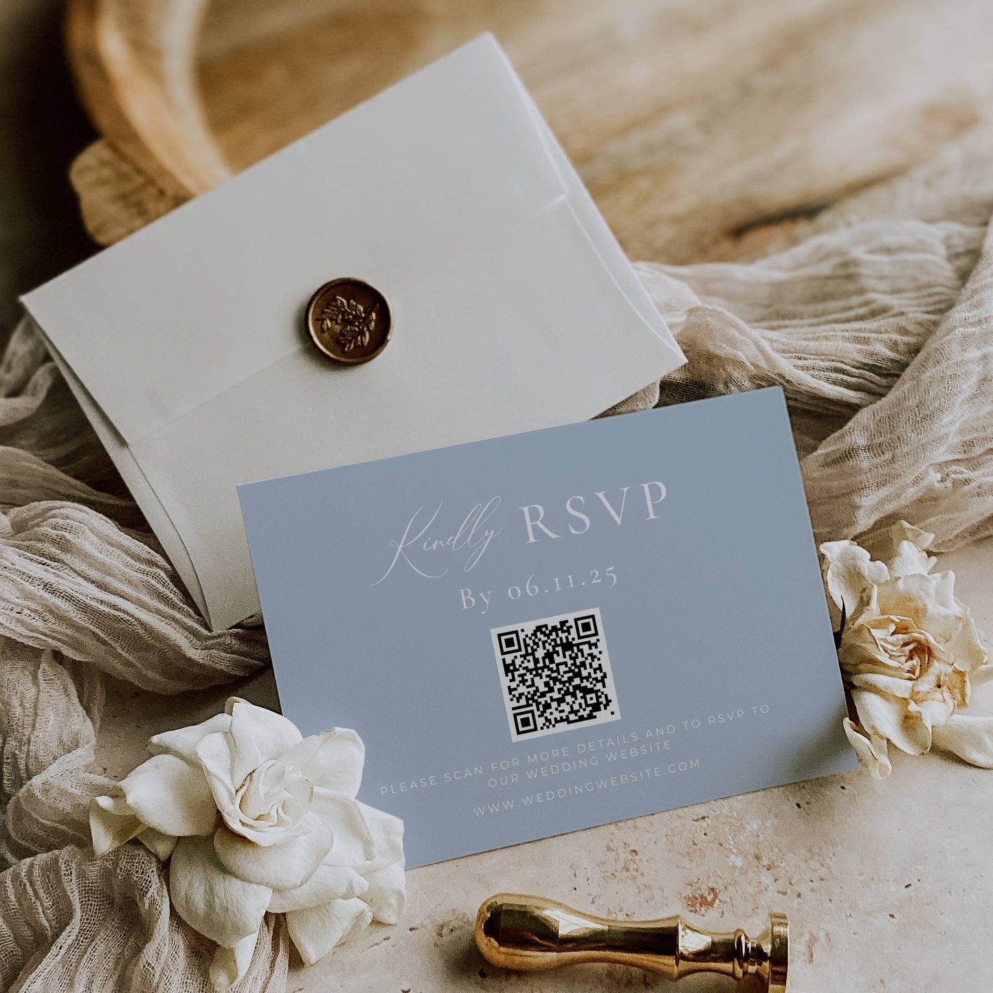 Dusty Blue Wedding Invites Suite Template - Katie