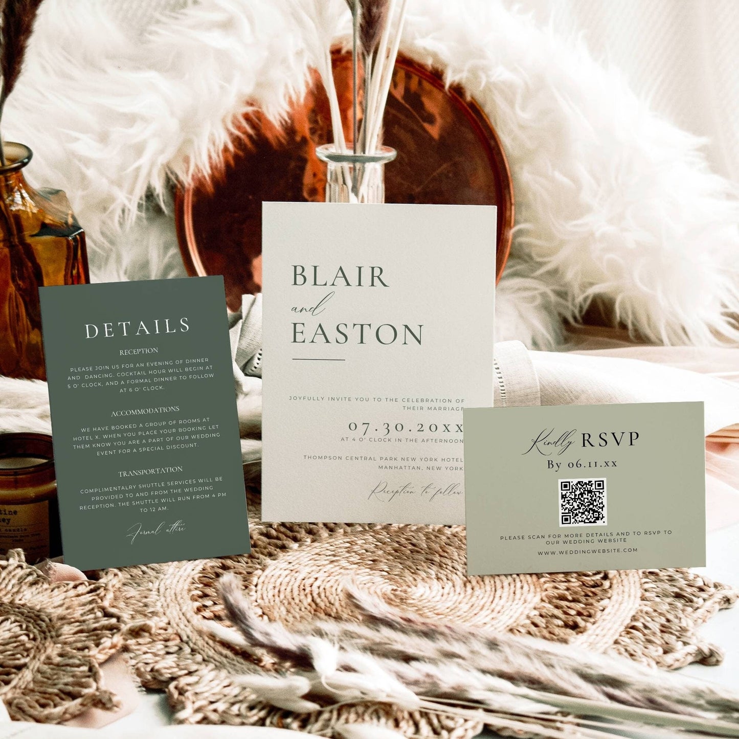 Sage Wedding Invitation Suite Template