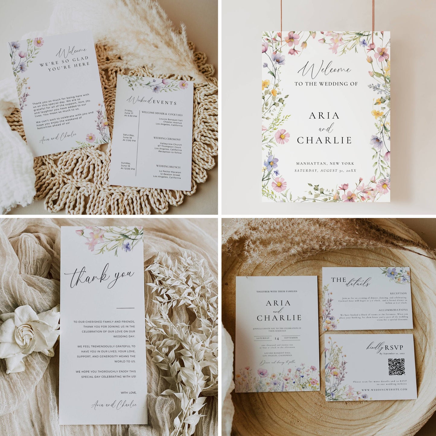 Ultimate Wildflower Wedding Stationery & Reception Signage Bundle - Aria
