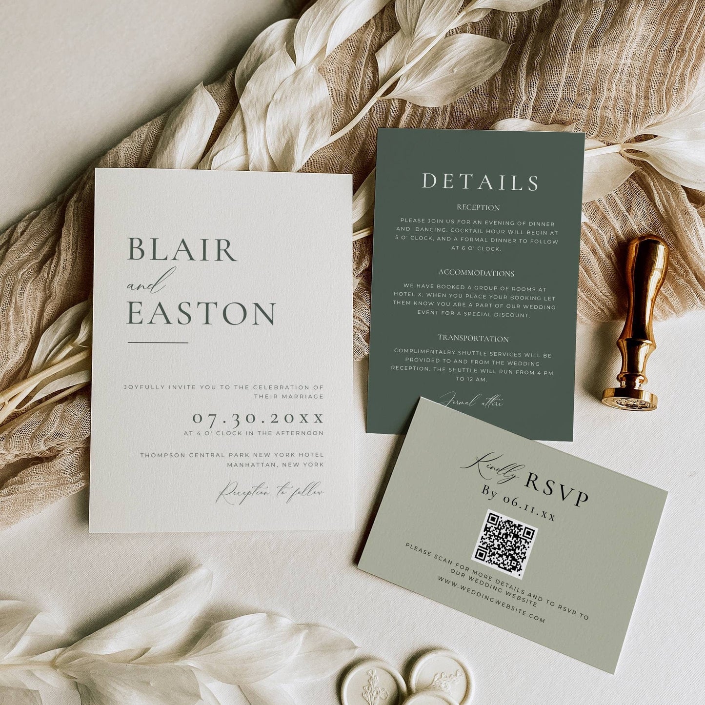 Sage Wedding Invitation Suite Template