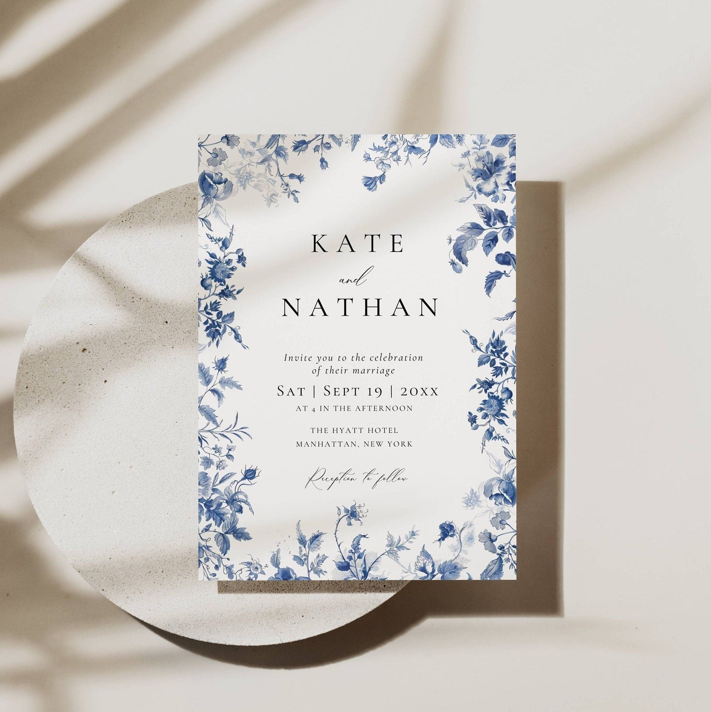 French Blue Toile Wedding Invitation Suite Template - Kate