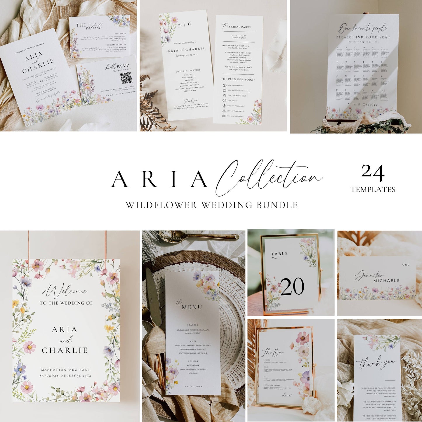 Ultimate Wildflower Wedding Stationery & Reception Signage Bundle - Aria