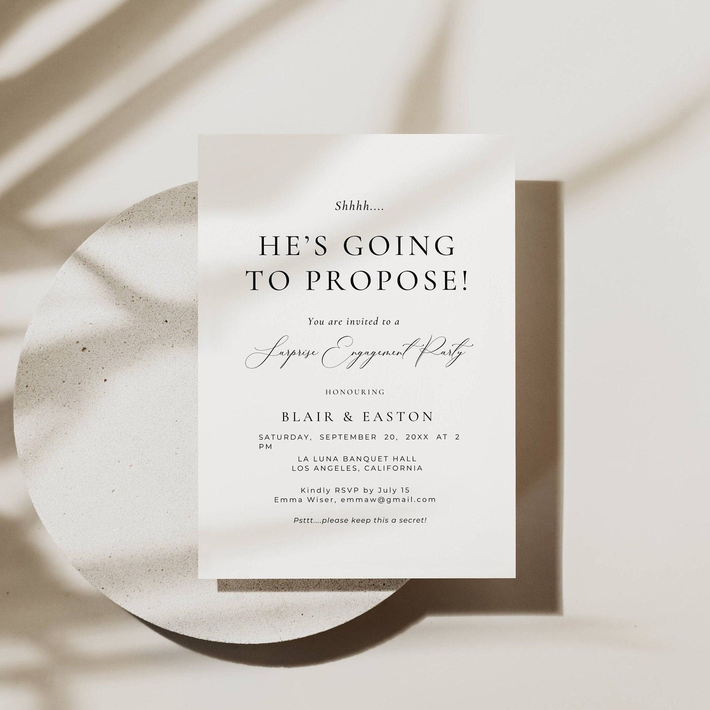 Surprise Engagement Proposal Invitation Template -Blair