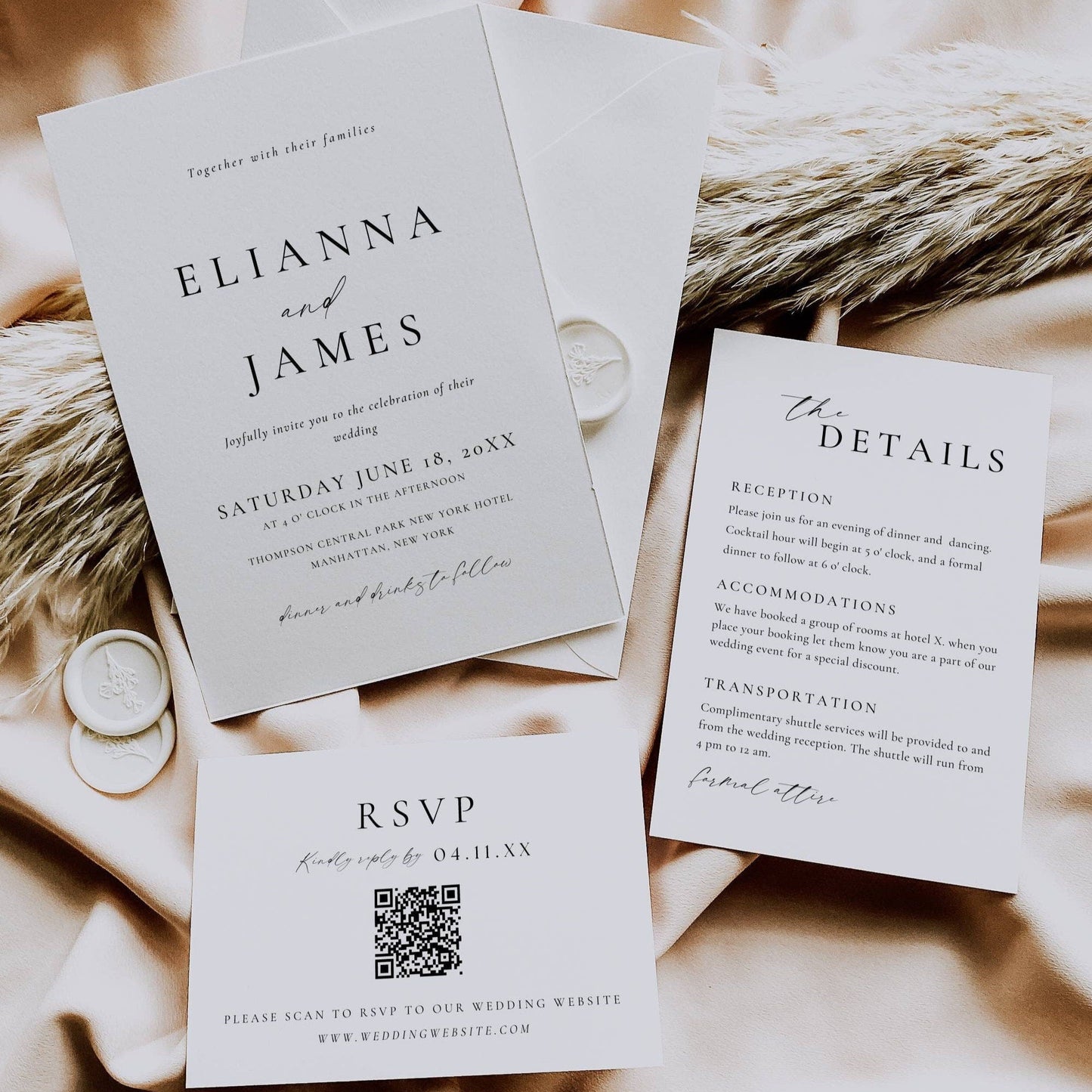 Modern Wedding Invitation Suite Template - Elianna