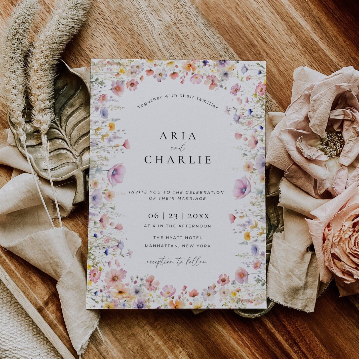 Wildflower Wedding Invitation Suite Template -Aria