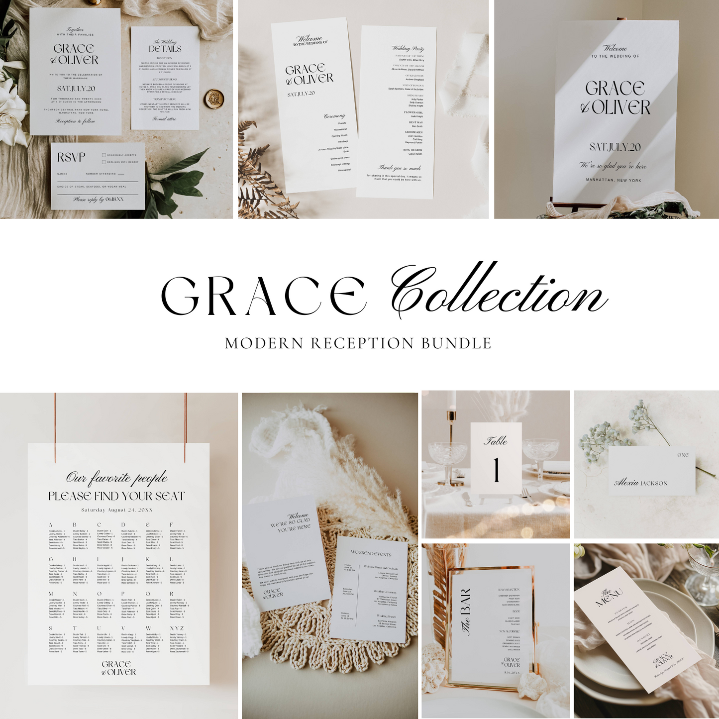 Large Modern Wedding Stationery & Reception Bundle - Grace