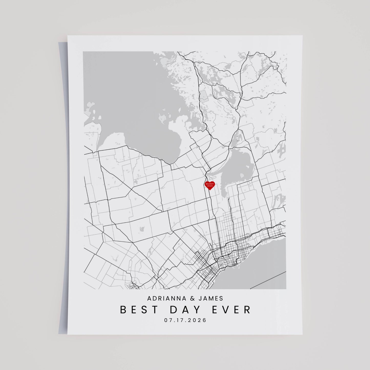 Custom Wedding Map Keepsake Digital Print 11x14"