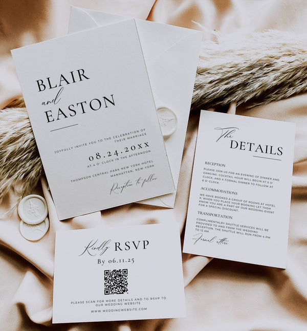Blair modern wedding invitation suite