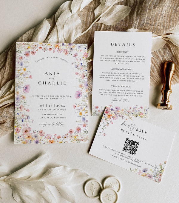 Aria wildflower wedding invitation suite