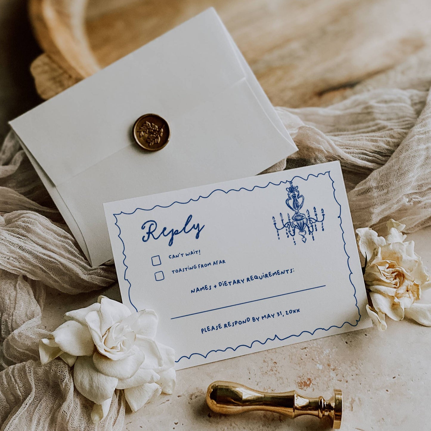 Navy Blue Hand Drawn Wedding Invitation Suite Template - Charlotte