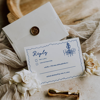 Navy Blue Hand Drawn Wedding Invitation Suite Template - Charlotte