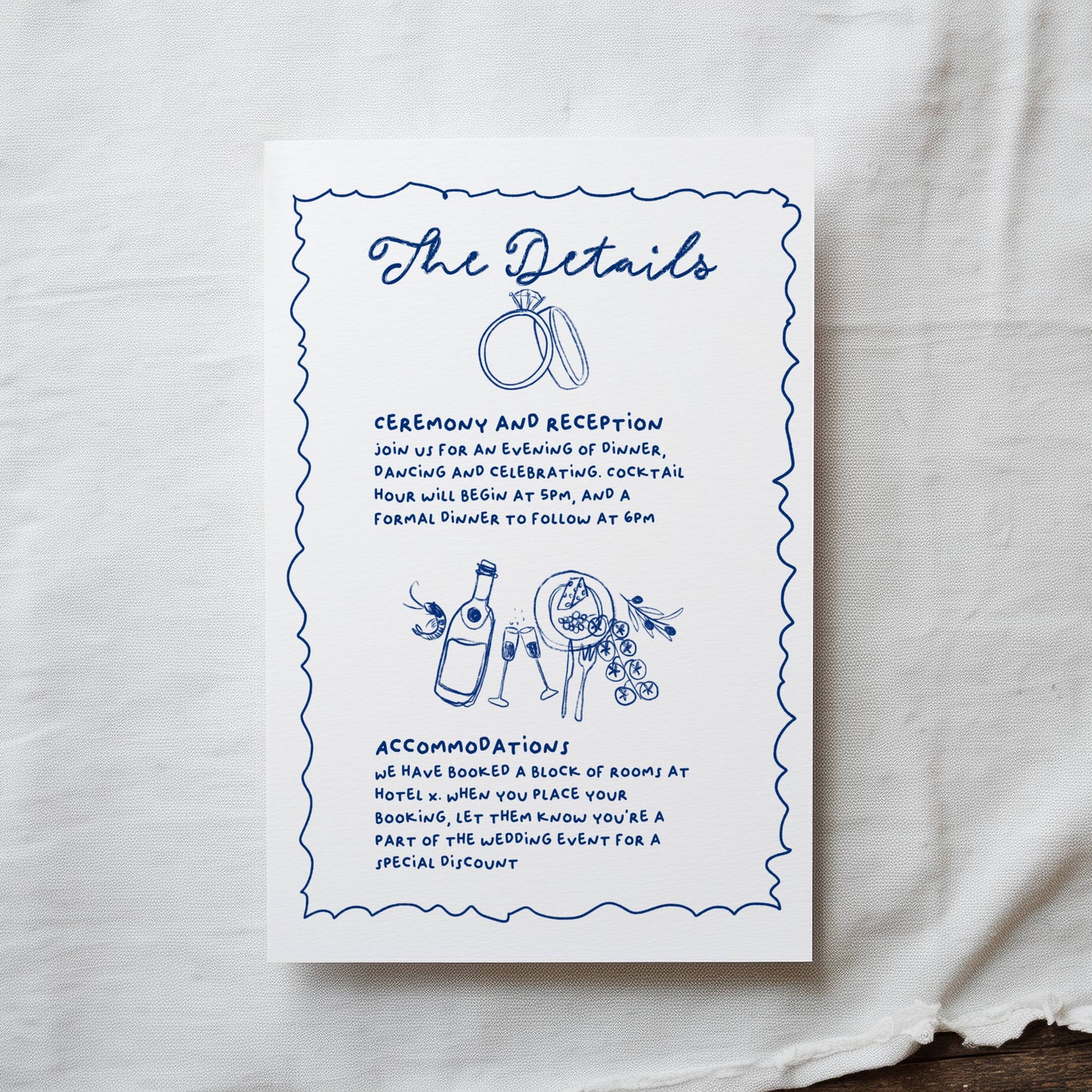 Navy Blue Hand Drawn Wedding Invitation Suite Template - Charlotte