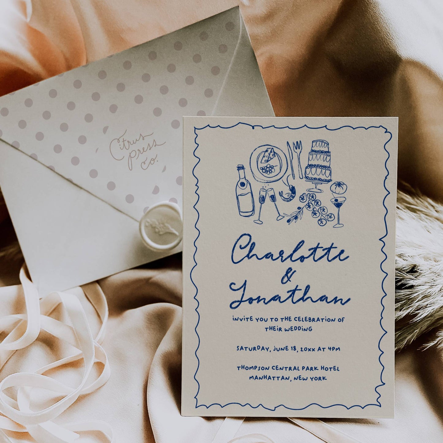 Modern Striped Hand Drawn Invitation Suite Template - Charlotte