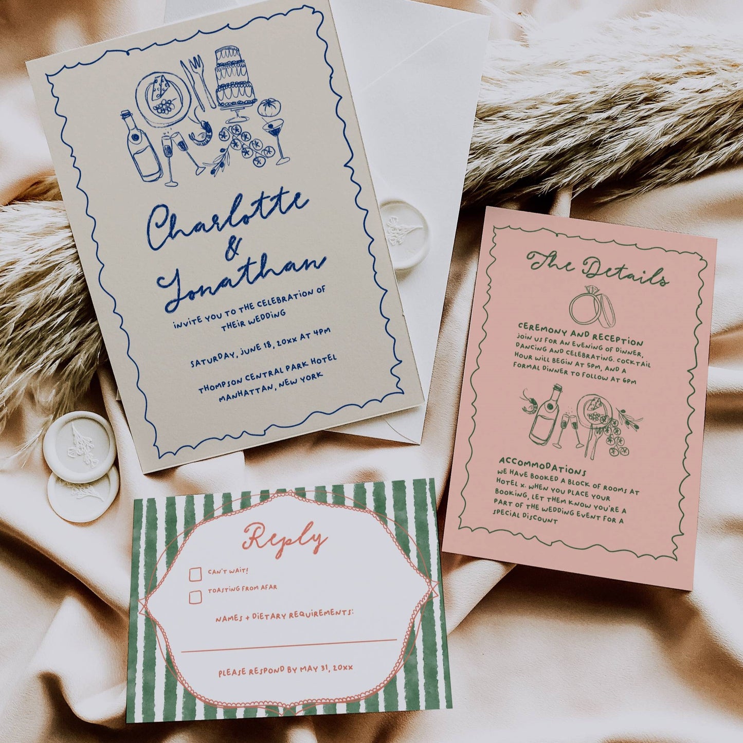 Modern Striped Hand Drawn Invitation Suite Template - Charlotte