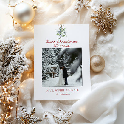 Mistletoe First Christmas Married Photo Newlywed Christmas Card Template 5x7