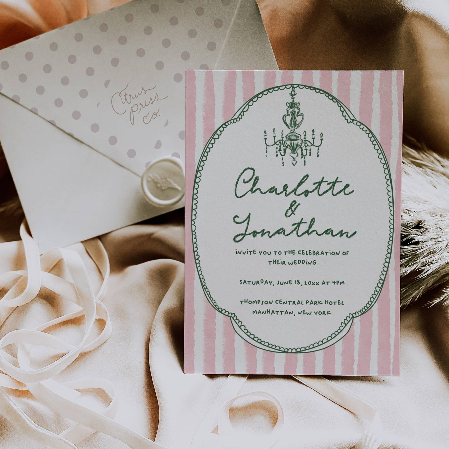 Retro Hand Drawn Wedding Invitation Suite Template - Charlotte