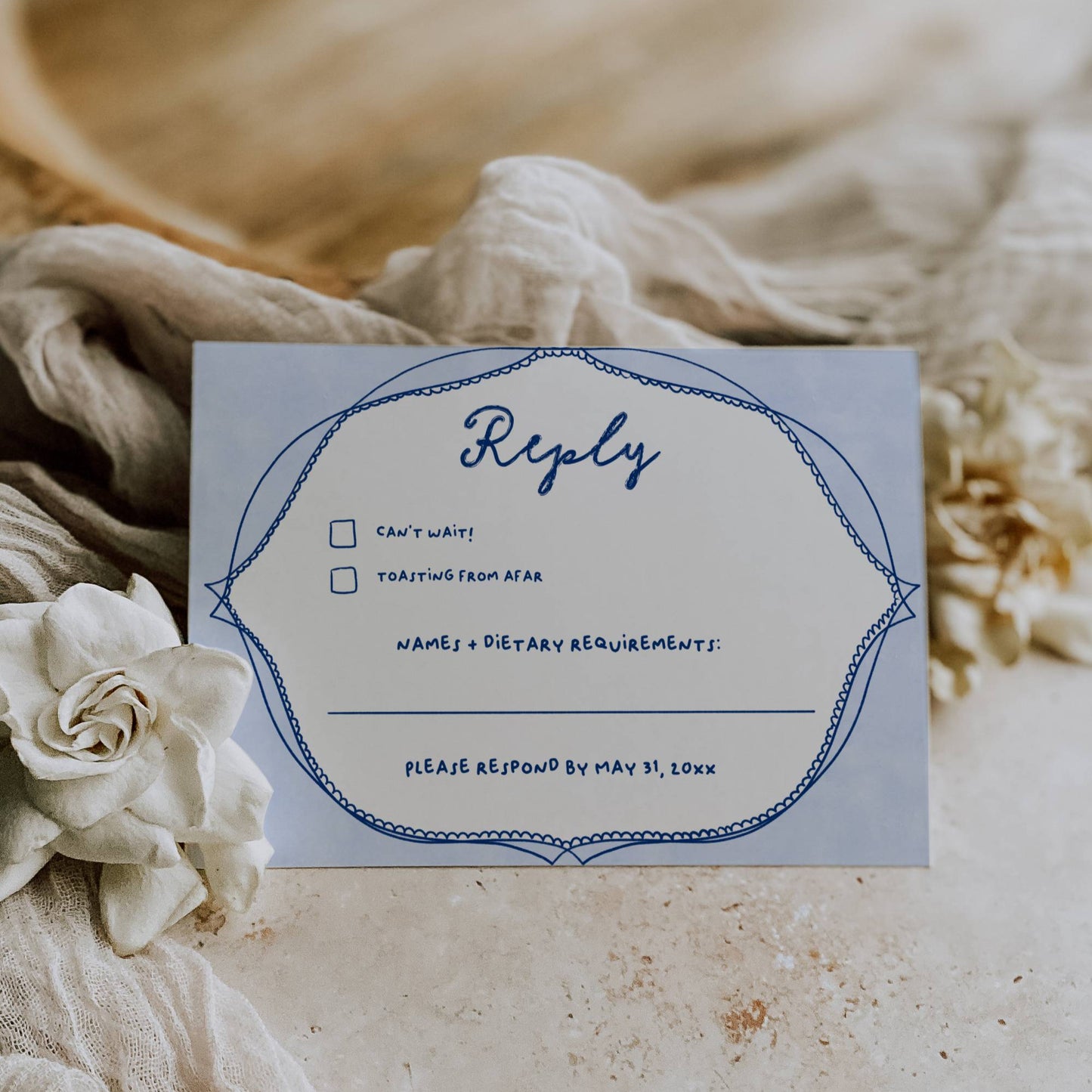 Retro Hand Drawn Wedding Invitation Suite Template - Charlotte