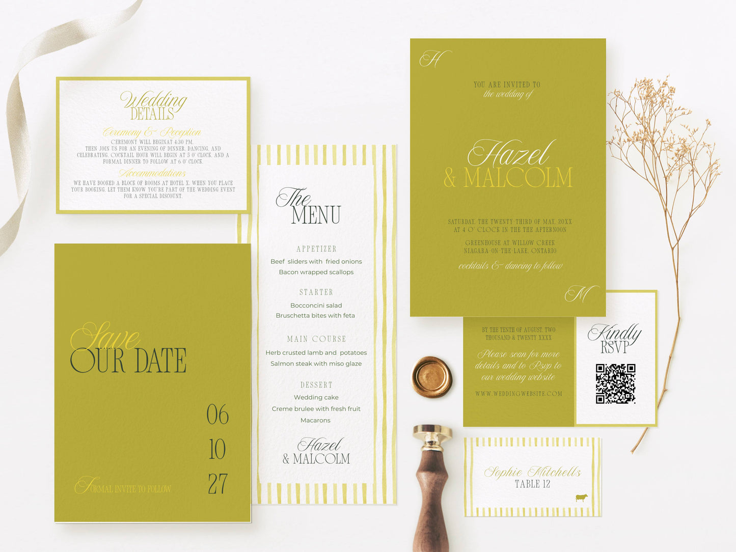 Essential Island Citrus Wedding Stationery & Reception Template Bundle - Hazel