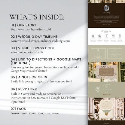 Wedding Website Template Canva | Elegant Italy Destination Theme - Amelia