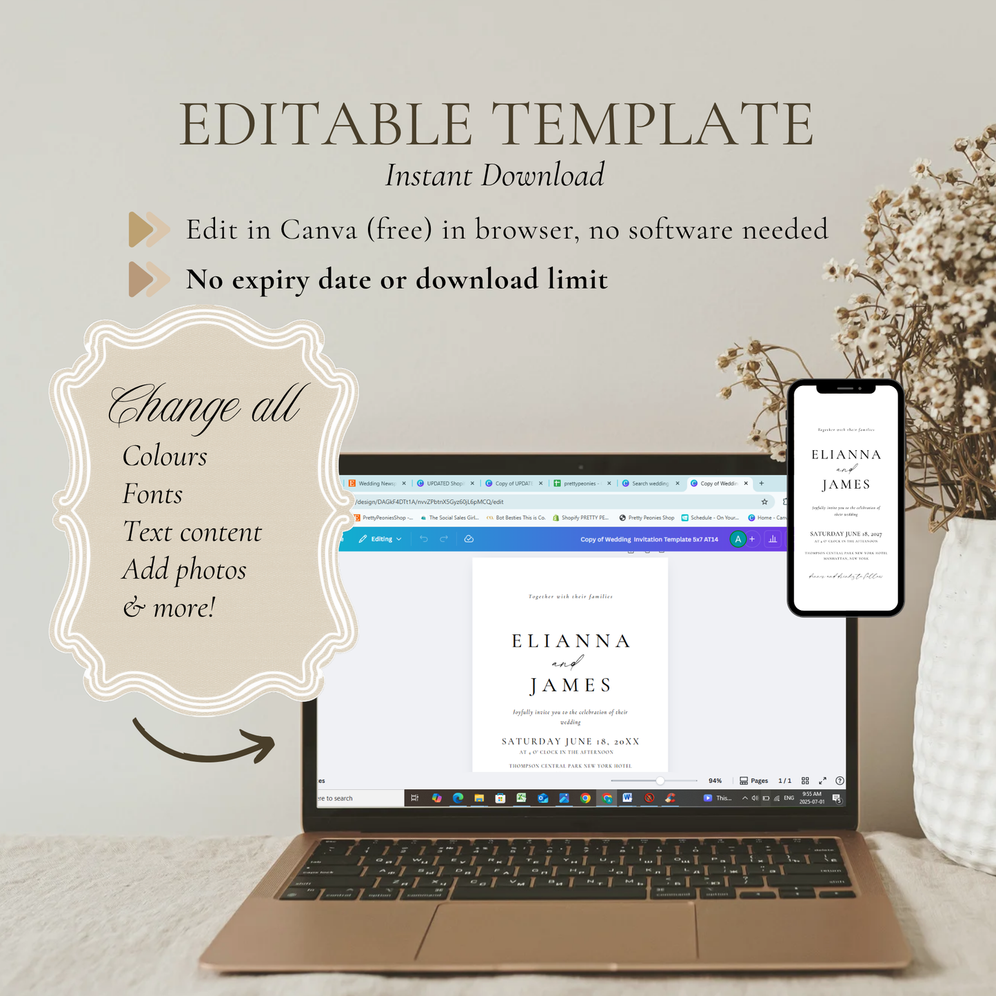 Espresso Wedding Invitation Suite Template - Sloane
