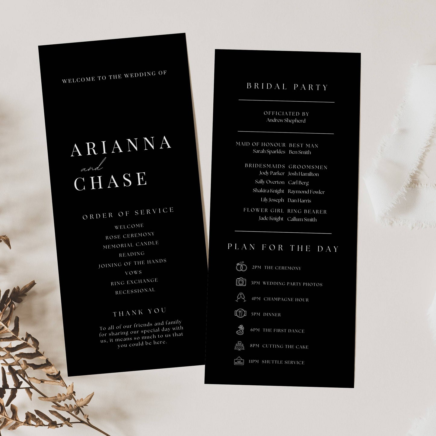 Ultimate Black Wedding Stationery & Reception Bundle -Arianna