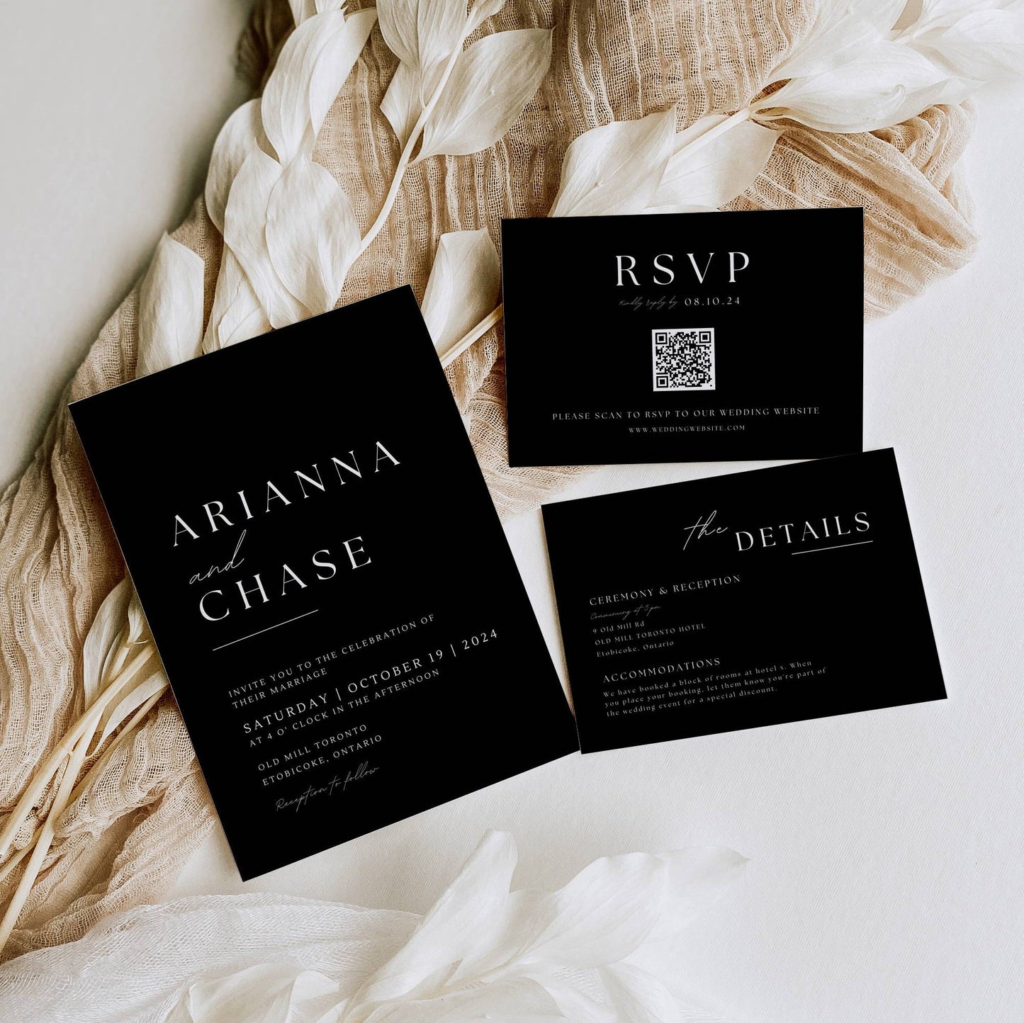 Ultimate Black Wedding Stationery & Reception Bundle -Arianna