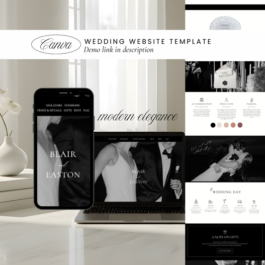 Wedding Website Template Canva | Modern Black and White Theme - Blair