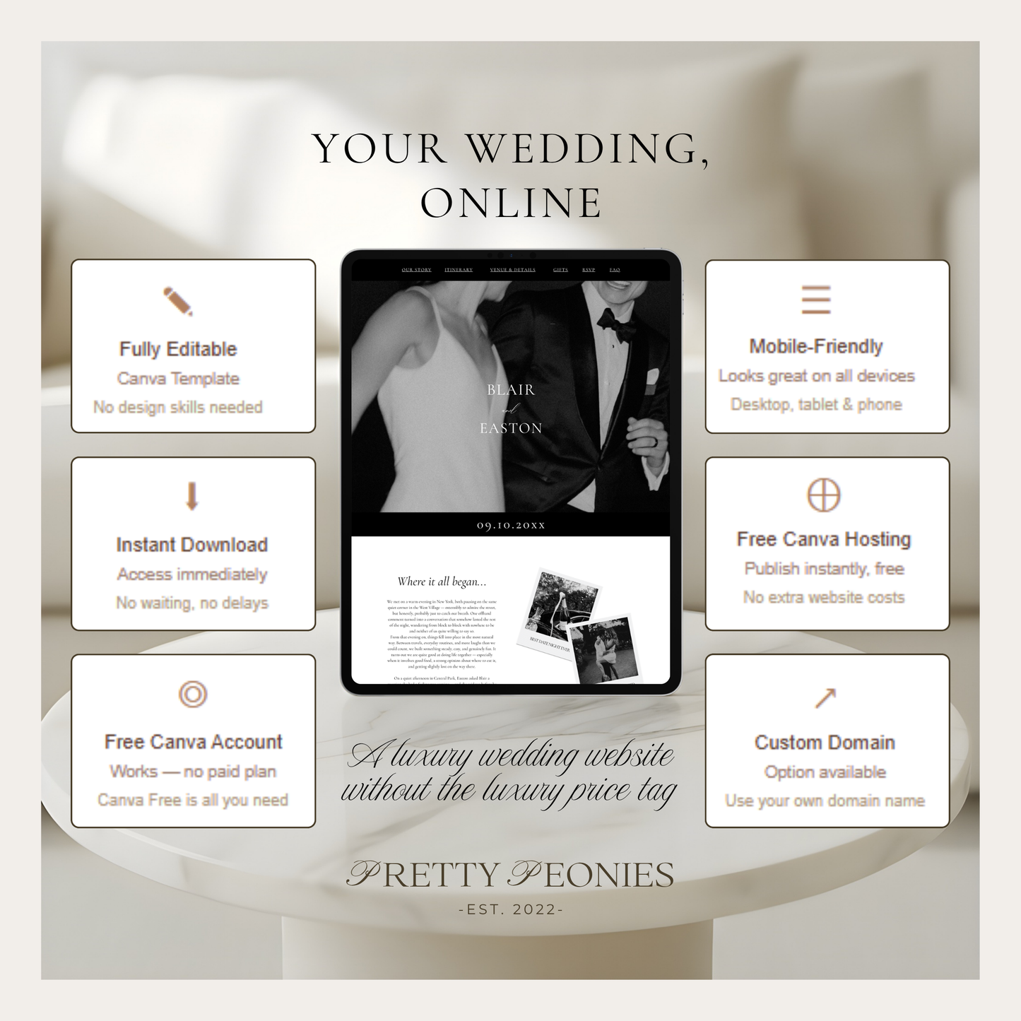 Wedding Website Template Canva | Modern Black and White Theme - Blair