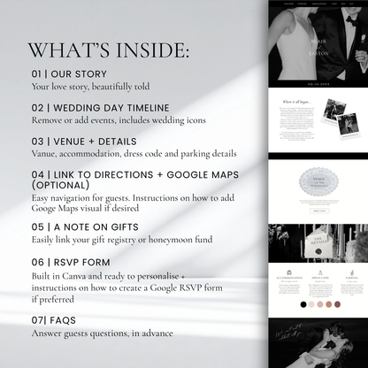 Wedding Website Template Canva | Modern Black and White Theme - Blair