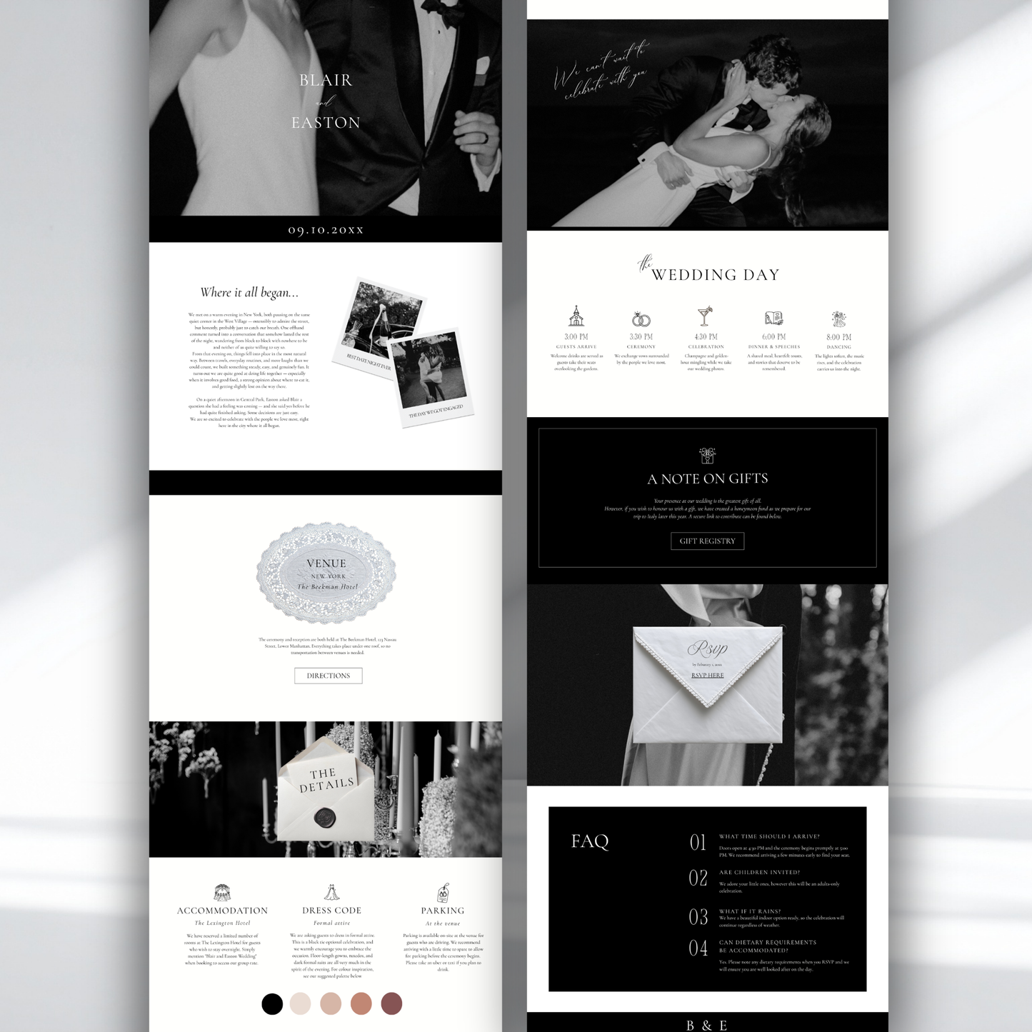 Wedding Website Template Canva | Modern Black and White Theme - Blair