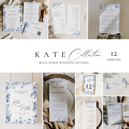 Large French Blue Toile Wedding Stationery & Reception Bundle - Kate