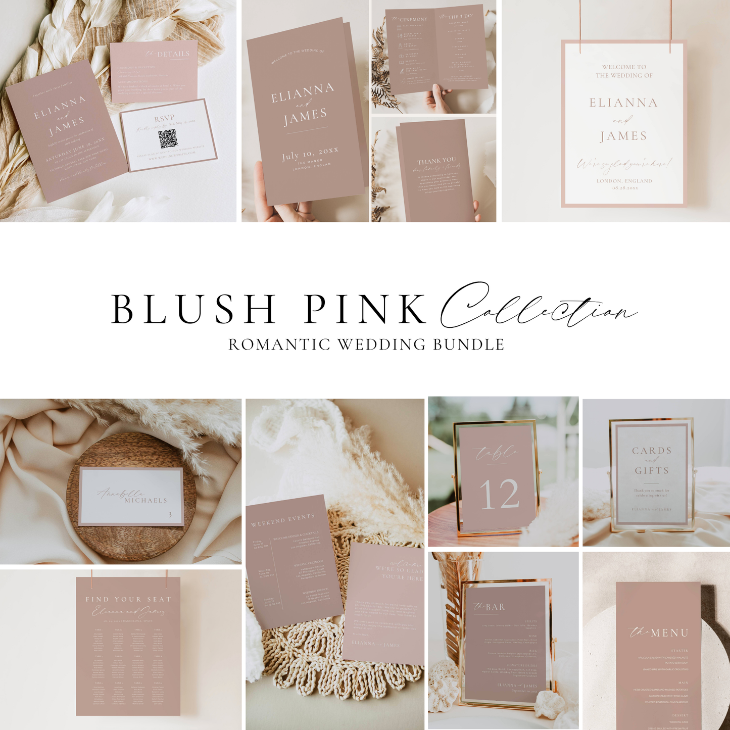 Signature Blush Pink Wedding Stationery & Reception Bundle - Blush Romance