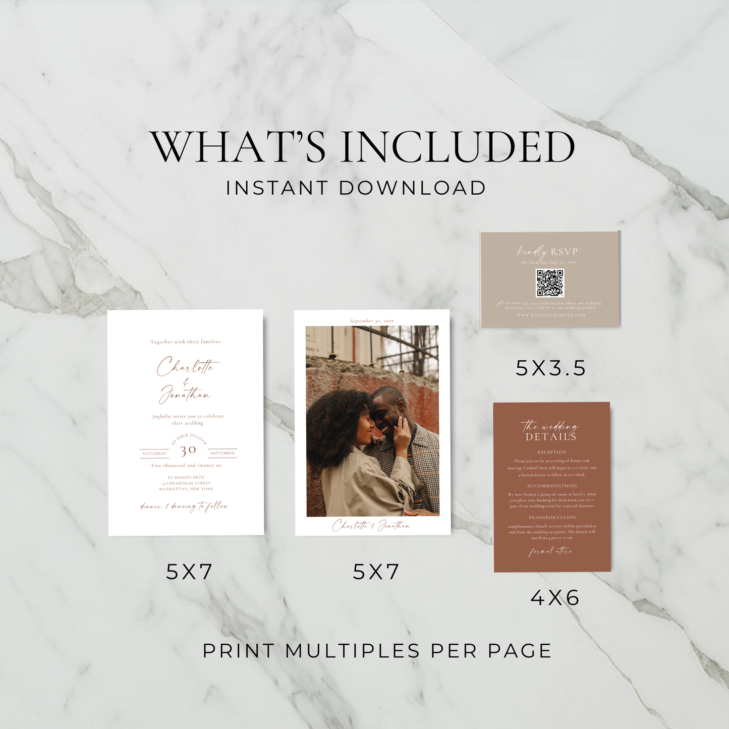 Boho Terracotta Wedding Invitation Suite Template - Charlotte
