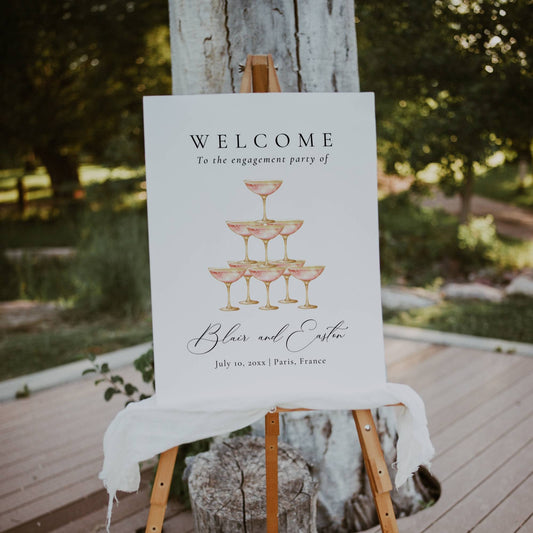 Champagne Tower Engagement Party Welcome Sign Template - Blair