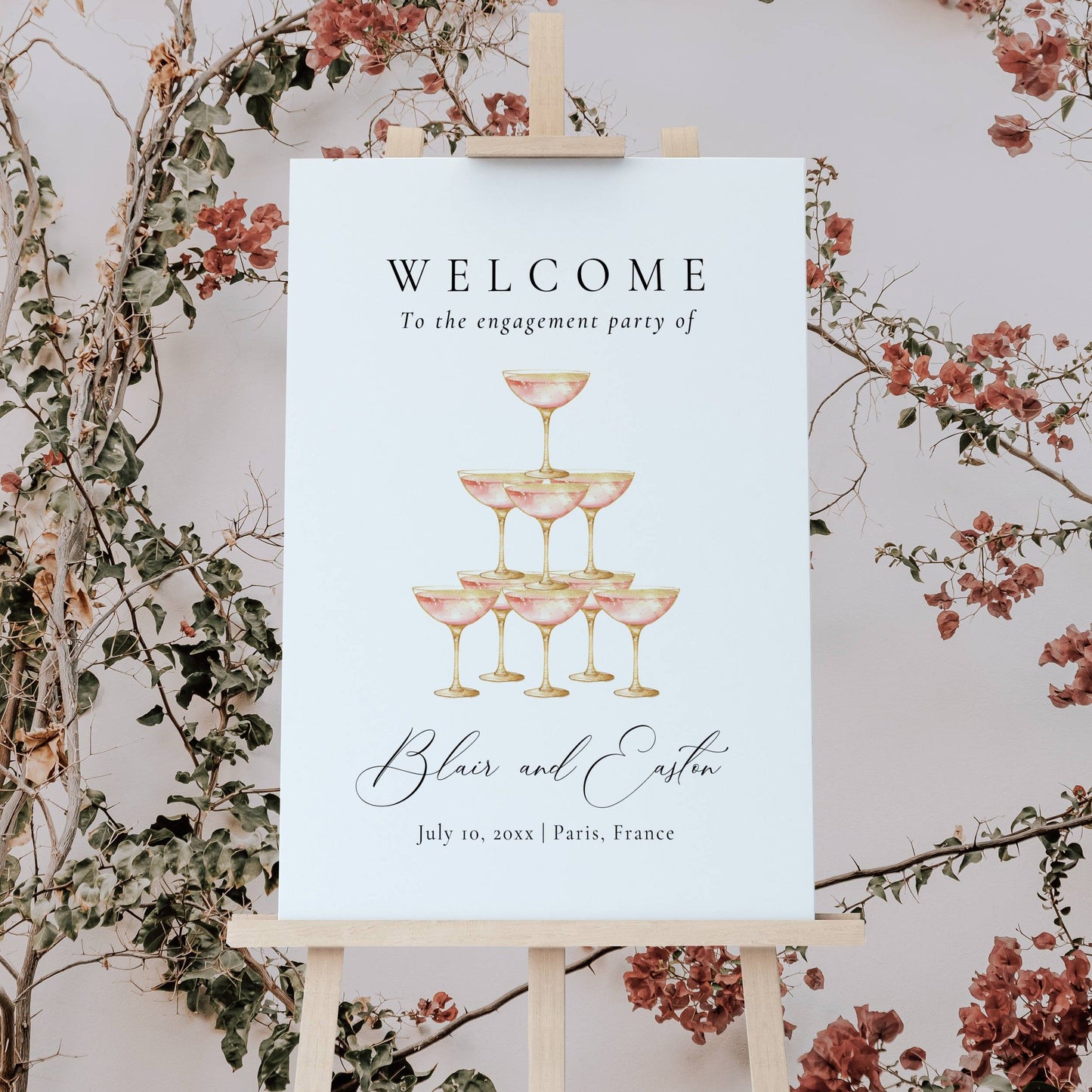 Champagne Tower Engagement Party Welcome Sign Template - Blair