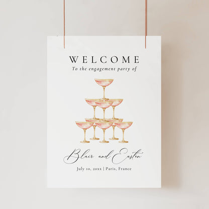 Champagne Tower Engagement Party Welcome Sign Template - Blair