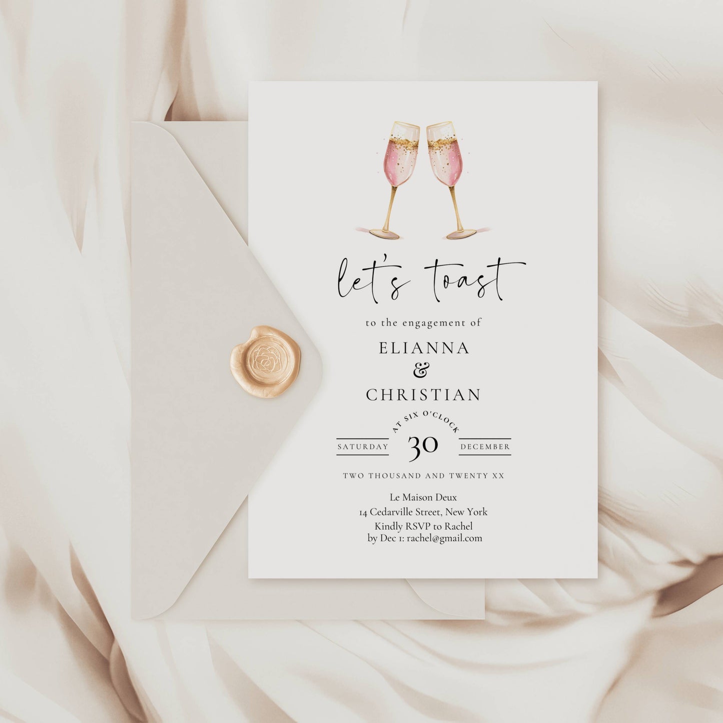 Let's Toast Engagement Party Invite Template