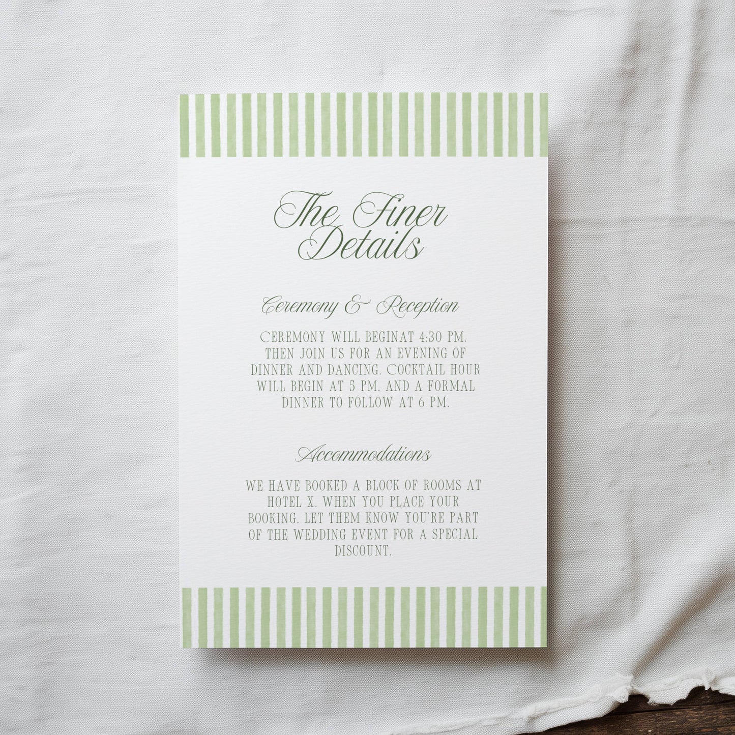 Green Striped Wedding Invitation Suite Template - Daisy
