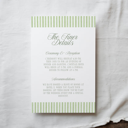 Green Striped Wedding Invitation Suite Template - Daisy