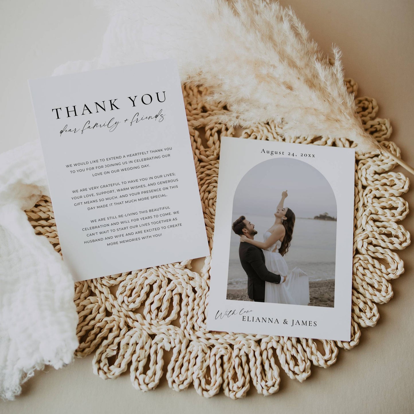 Wedding Photo Thank You Card Template (Double-Sided) - Elianna