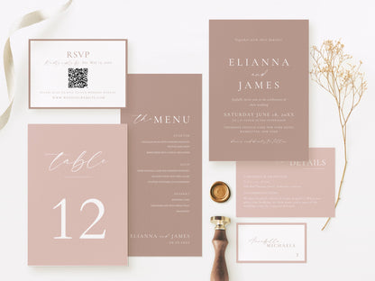 Essential Blush Pink Wedding Stationery & Reception Template Bundle - Blush Romance
