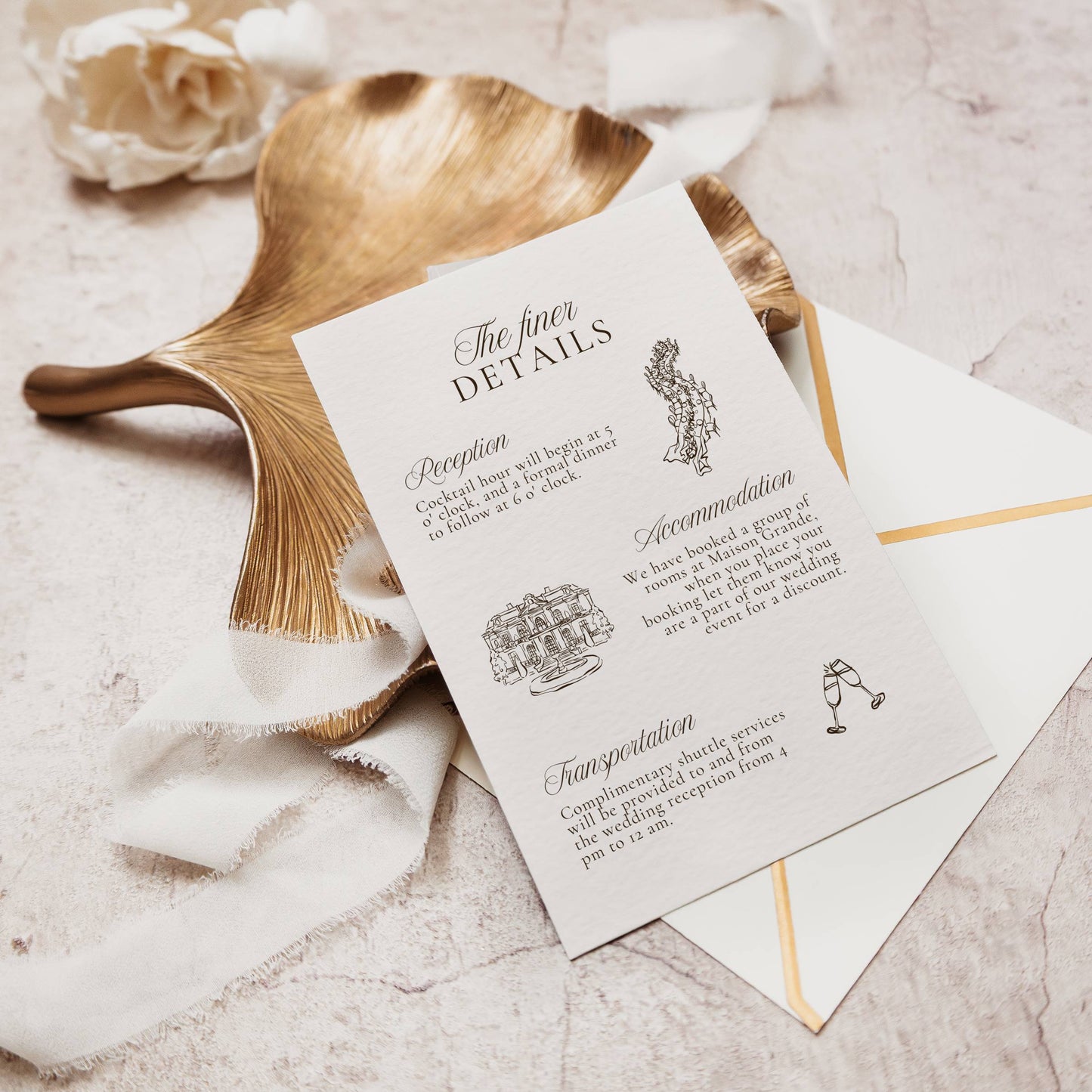 Invitation card with decorative elements on a textured surface